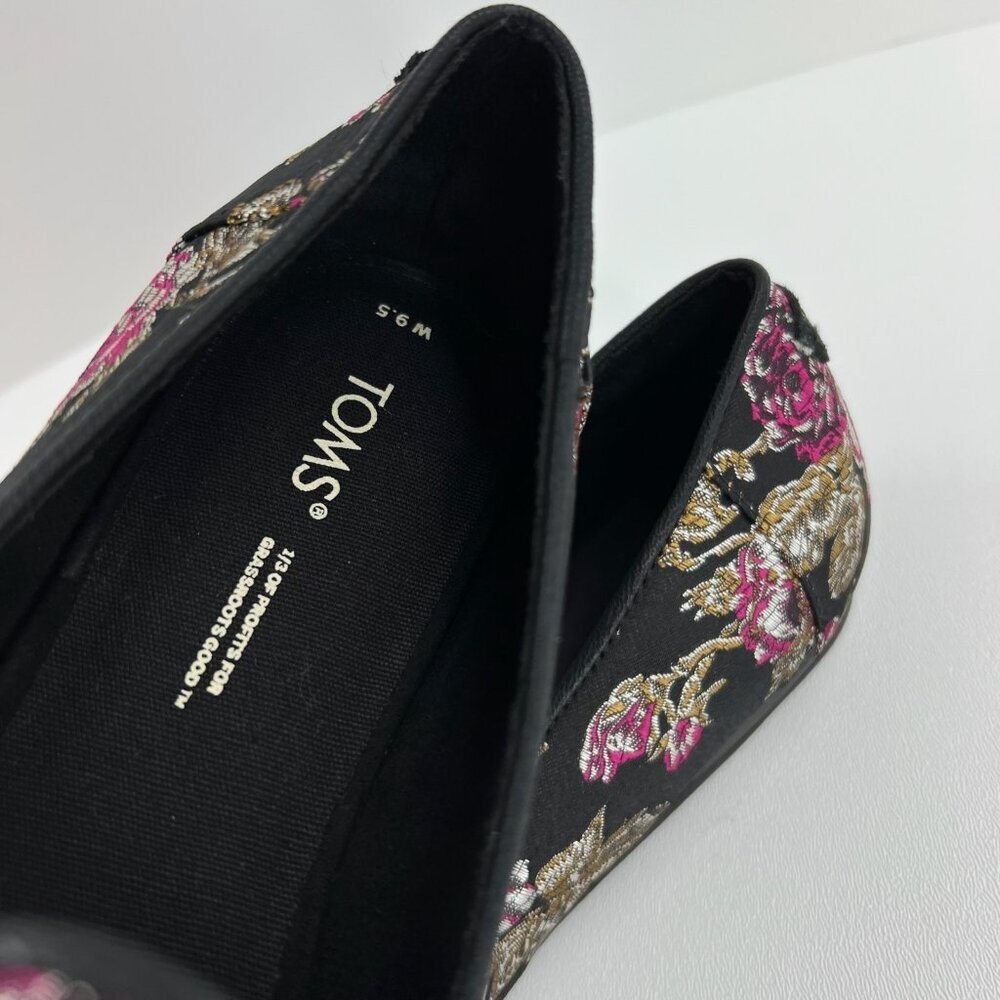 TOMS Darcy Slip On Loafer Shoes Womens US 9.5 Flat Floral Brocade Jacquard Black - Picture 11 of 12